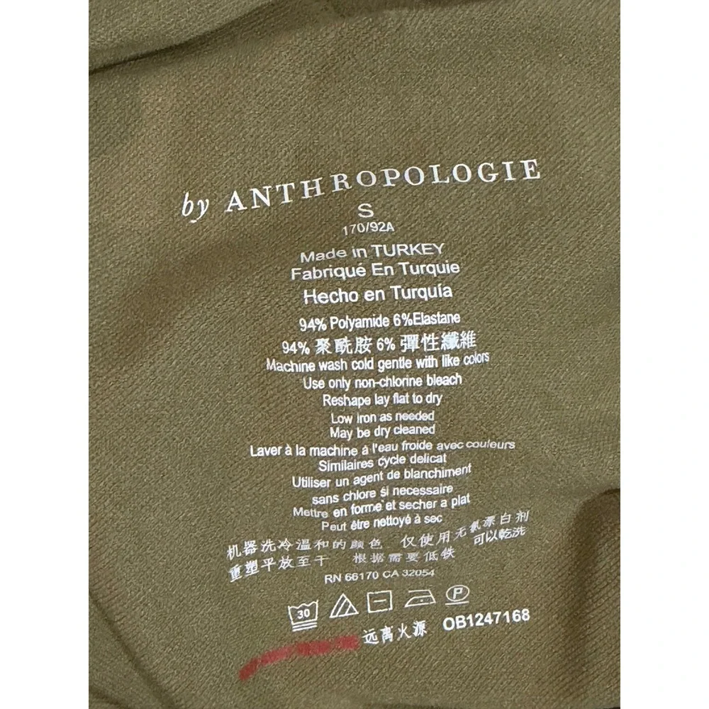 New Anthropologie Lace Detail Boat Neck‎ Long Sleeve Top Olive Green stretch s